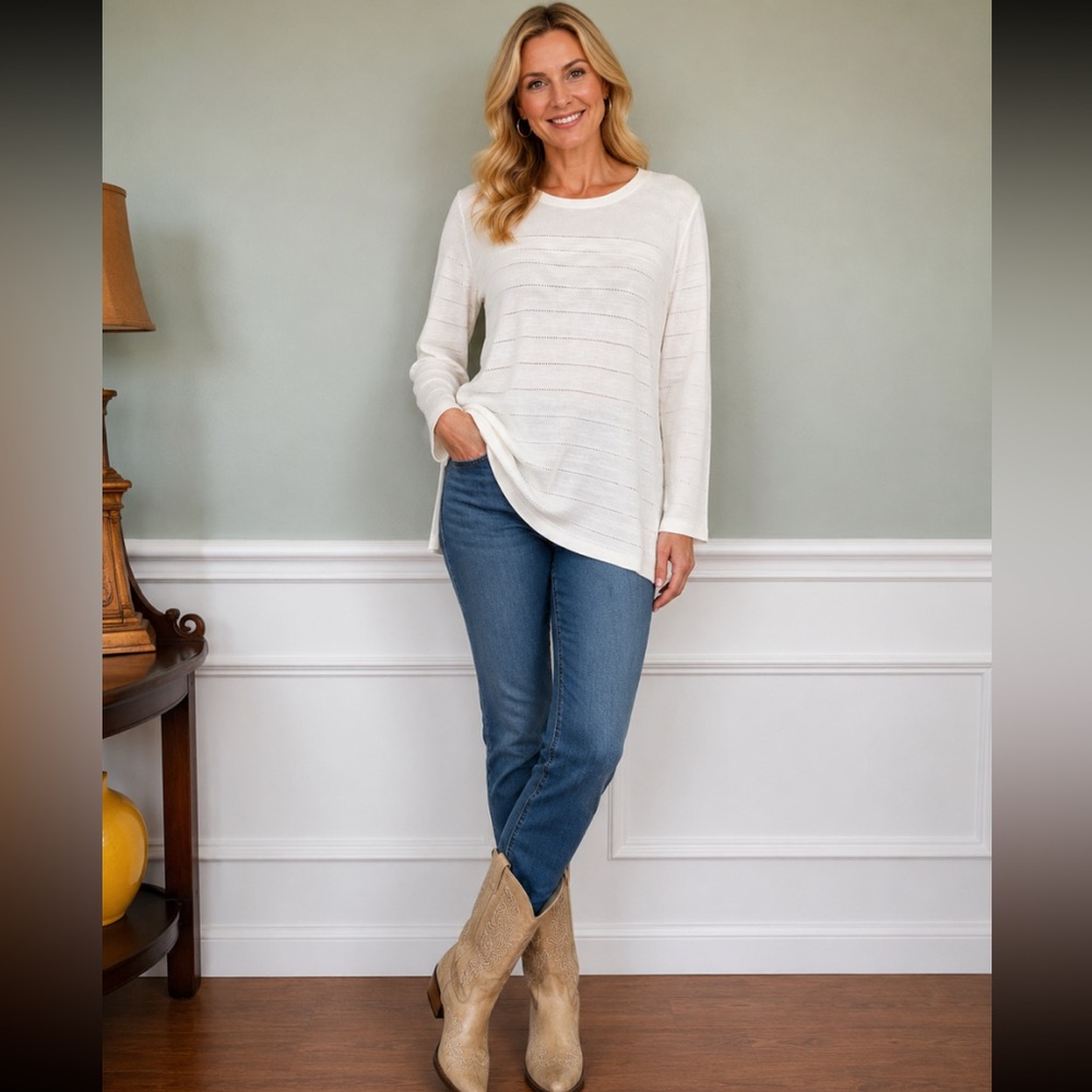 TALBOTS Lightweight White Eyelet Knit Tunic Sweater Size XL